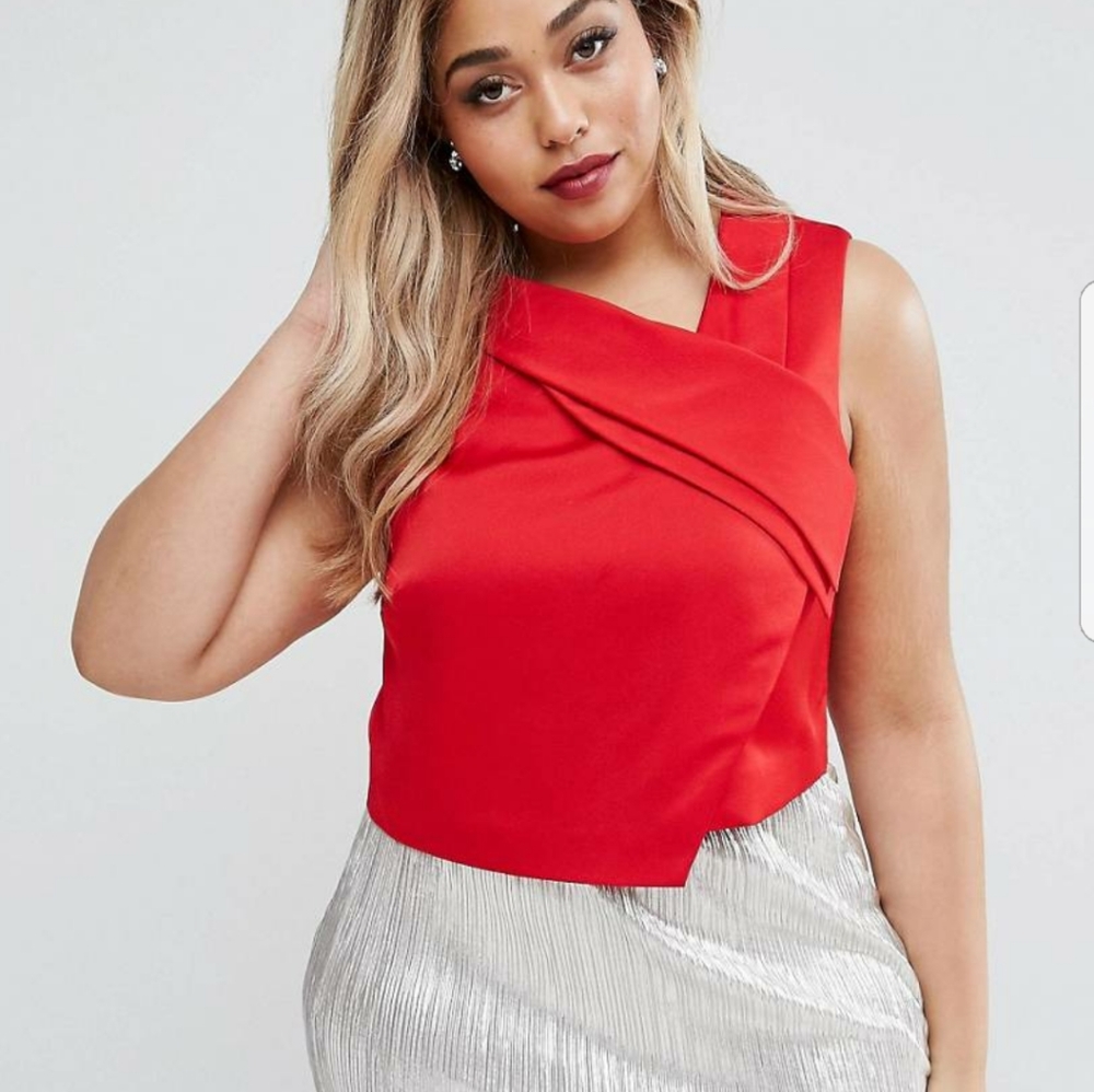 Asos Curve Coast US 20 Red Cropped Blouse